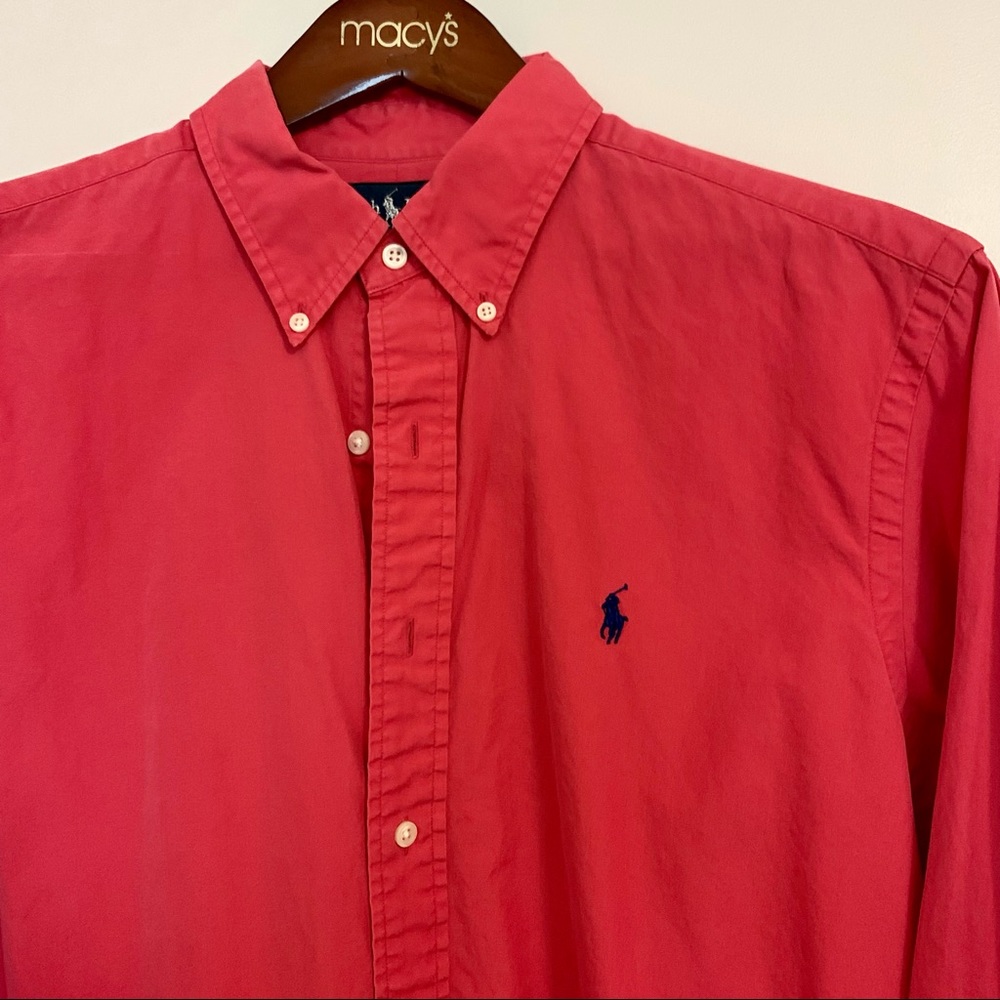 Men's Polo Ralph Lauren Long Sleeve Button Down Oxford Size L Classic Fit Coral